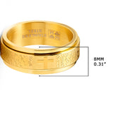 Men's Stainless Steel Lord's Prayer Spinner Fidget Ring Anxiety Band Goldtone Black 8MM