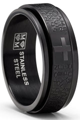 Men's Stainless Steel Lord's Prayer Spinner Fidget Ring Anxiety Band Goldtone Black 8MM