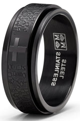 Men's Stainless Steel Lord's Prayer Spinner Fidget Ring Anxiety Band Goldtone Black 8MM