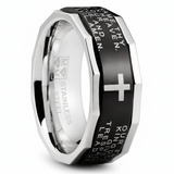 Men's Lords Prayer Stainless Steel Ring Christian Cross Bible Two-Tone 7-13
