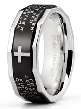 Men's Lords Prayer Stainless Steel Ring Christian Cross Bible Two-Tone 7-13