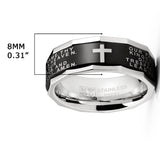 Men's Lords Prayer Stainless Steel Ring Christian Cross Bible Two-Tone 7-13