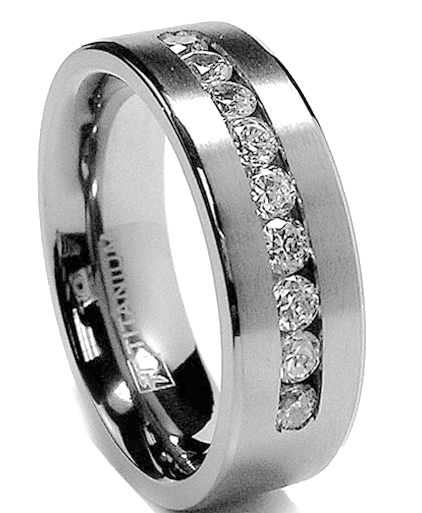 8MM Men's 1Ct. Titanium ring wedding band with 9 large Channel Set Cubic Zirconia CZ sizes 6 to 15