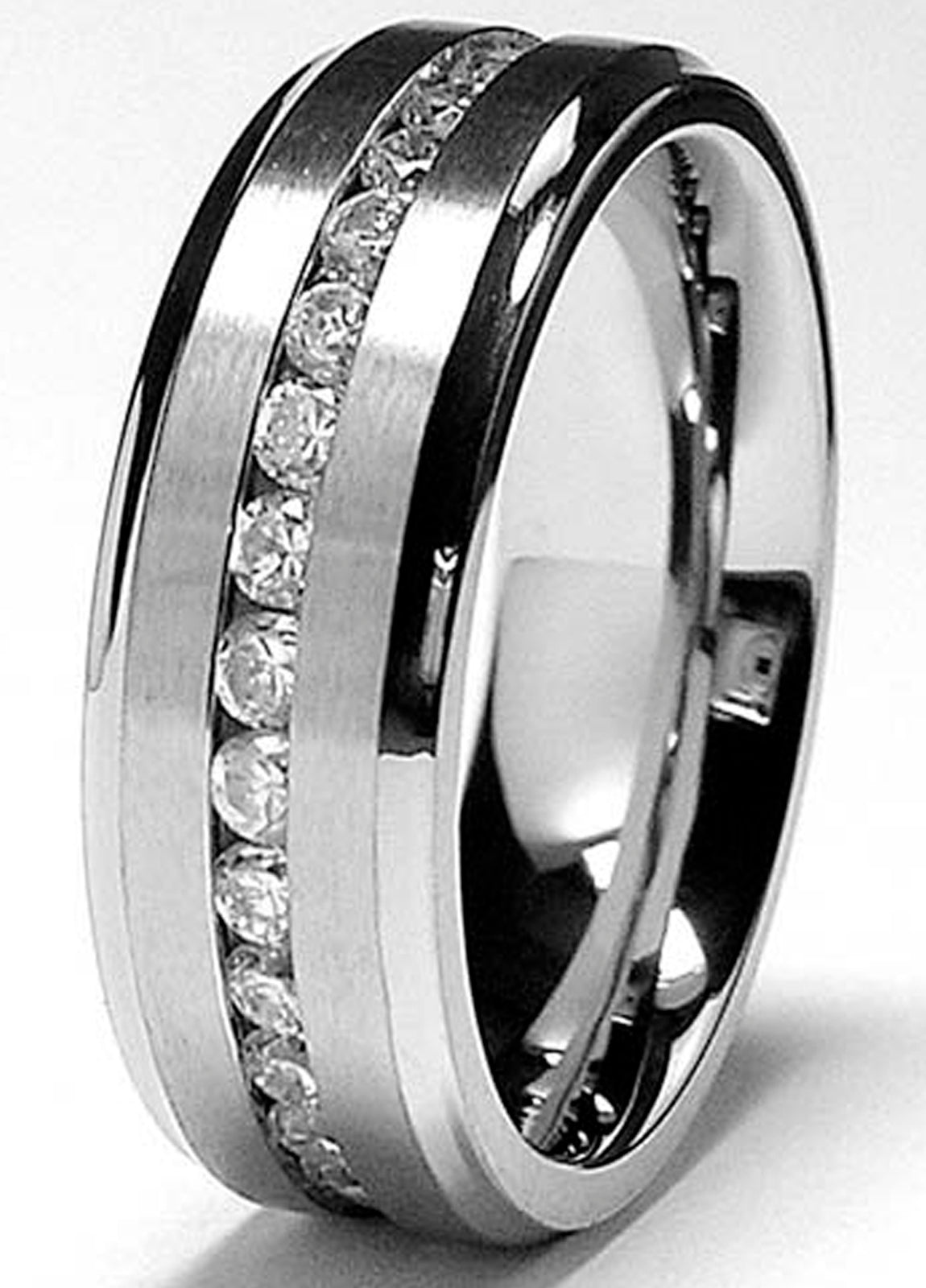 7MM Men's Eternity Titanium Ring Wedding Band with Cubic Zirconia CZ sizes 5 to 13
