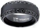 Men's .9Ct Black Titanium Dome Brushed Finished Wedding Band Engagement Ring Black Cubic Zirconia