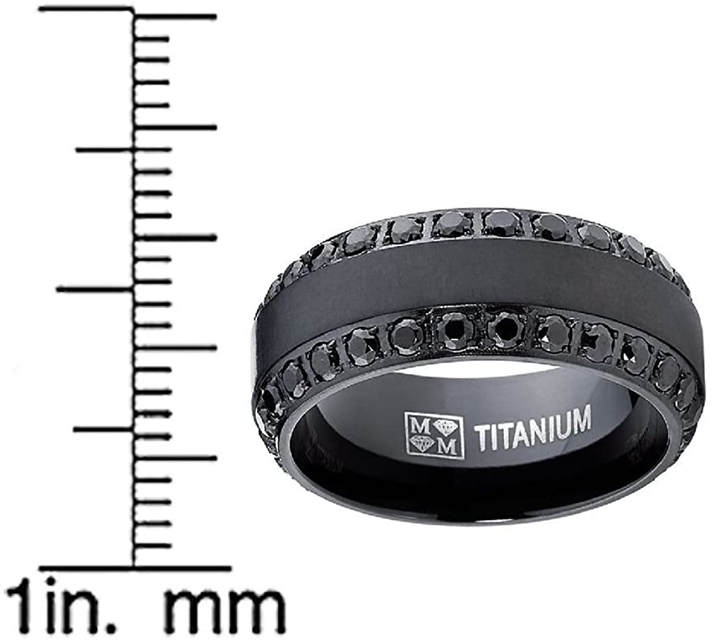 Men's .9Ct Black Titanium Dome Brushed Finished Wedding Band Engagement Ring Black Cubic Zirconia