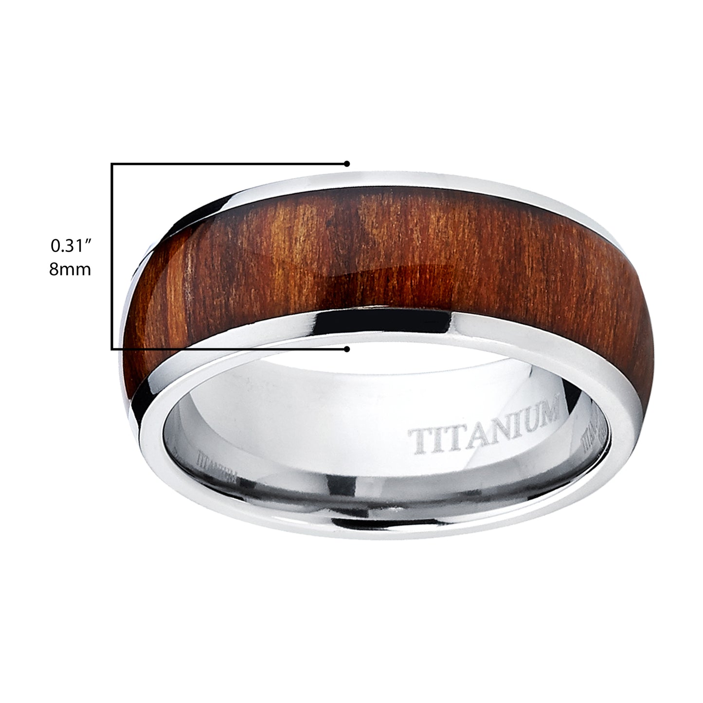 Men's Titanium Ring Wedding Band Engagement Ring Real Wood Inlay 8MM Comfort Fit