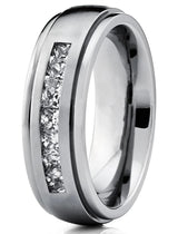 Men's Titanium Dome Wedding Band Ring Cubic Zirconia Princess-cut 7MM