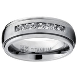 Men's Titanium Dome Wedding Band Ring Cubic Zirconia Princess-cut 7MM