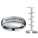 Men's Titanium Dome Wedding Band Ring Cubic Zirconia Princess-cut 7MM