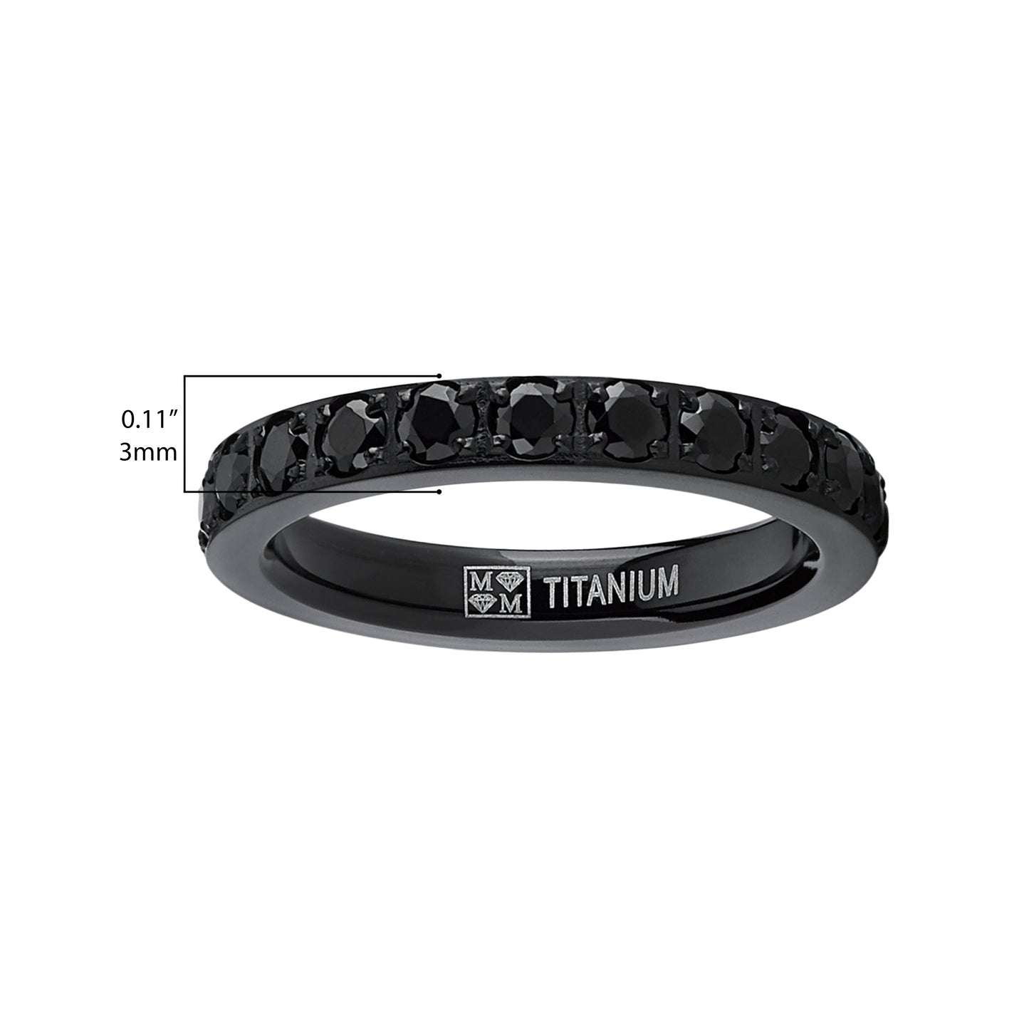 Women's 3MM 1.75Ct Black Titanium Eternity Engagement Band Wedding Ring Black Pave Set CZ
