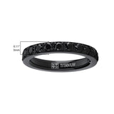 Women's 3MM 1.75Ct Black Titanium Eternity Engagement Band Wedding Ring Black Pave Set CZ