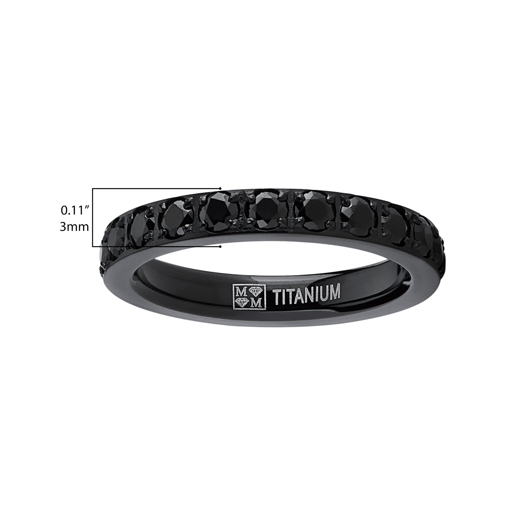 Women's 3MM 1.75Ct Black Titanium Eternity Engagement Band Wedding Ring Black Pave Set CZ