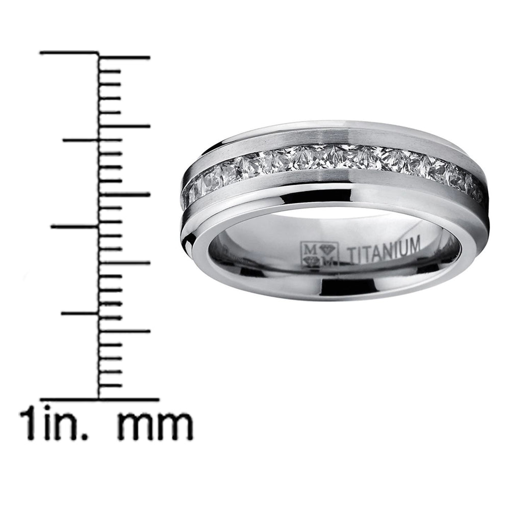 Titanium Men's Wedding Band Engagement Eternity Ring Princess Cut Cubic Zirconia 7MM