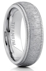 Men's Titanium Hairline Ground Brushed Finish Dome Comfort-fit Wedding Band 7MM