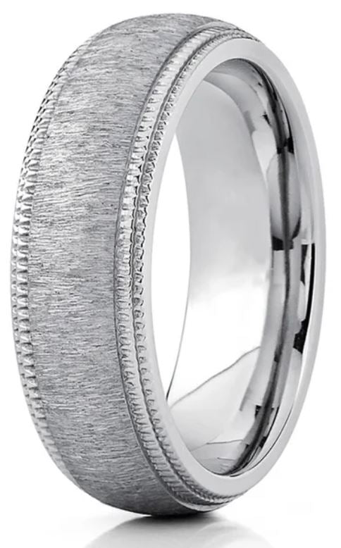 Men's Titanium Hairline Ground Brushed Finish Dome Comfort-fit Wedding Band 7MM
