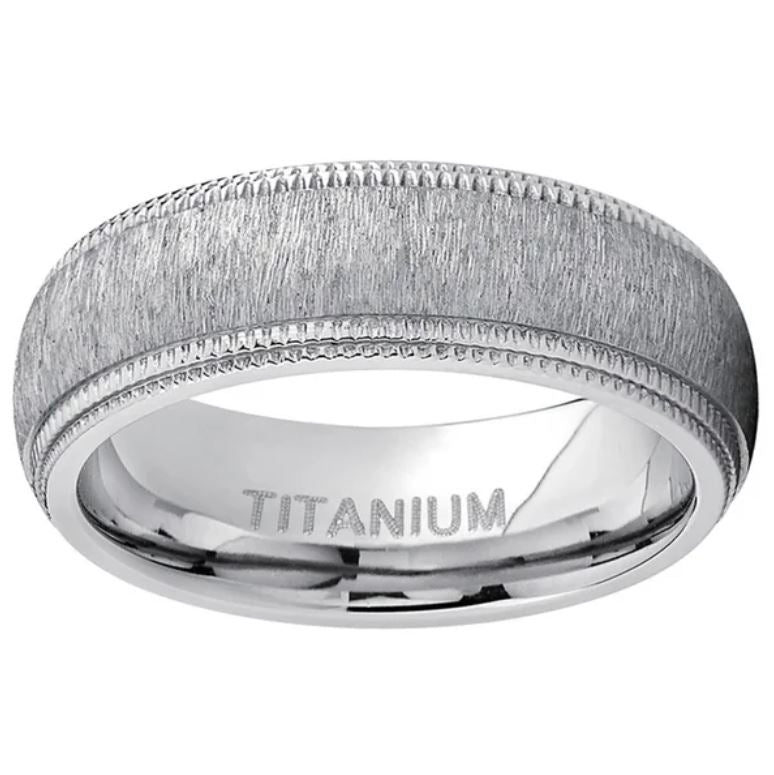 Men's Titanium Hairline Ground Brushed Finish Dome Comfort-fit Wedding Band 7MM
