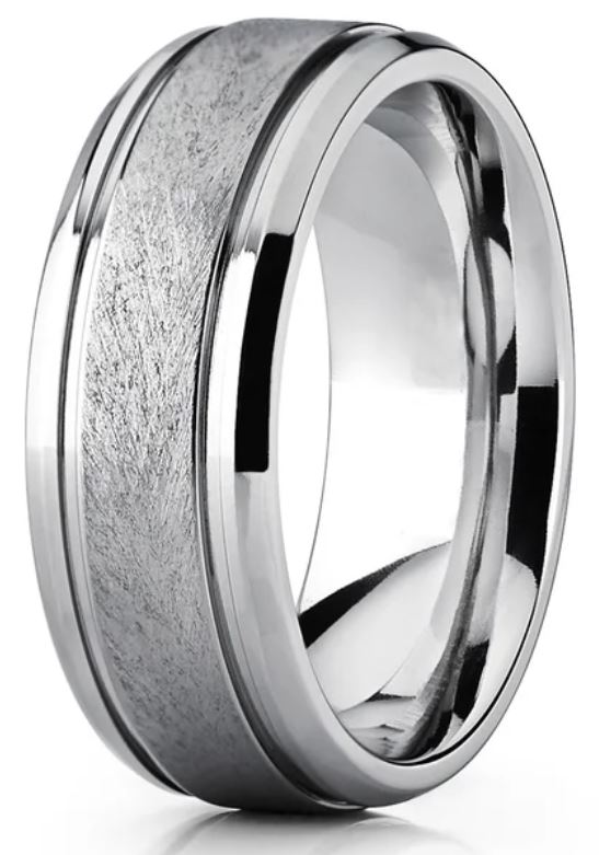 Men's Grooved Titanium Wedding Band Ring Textured Brushed Finish 8MM
