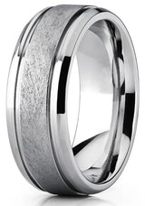 Men's Grooved Titanium Wedding Band Ring Textured Brushed Finish 8MM
