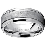 Men's Grooved Titanium Wedding Band Ring Textured Brushed Finish 8MM