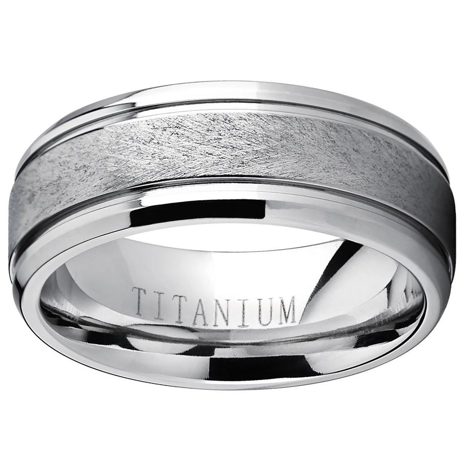 Men's Grooved Titanium Wedding Band Ring Textured Brushed Finish 8MM