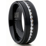 1.5ct. Black Titanium Men's Eternity Wedding Band Ring Cubic Zirconia CZ Comfort-Fit 8mm
