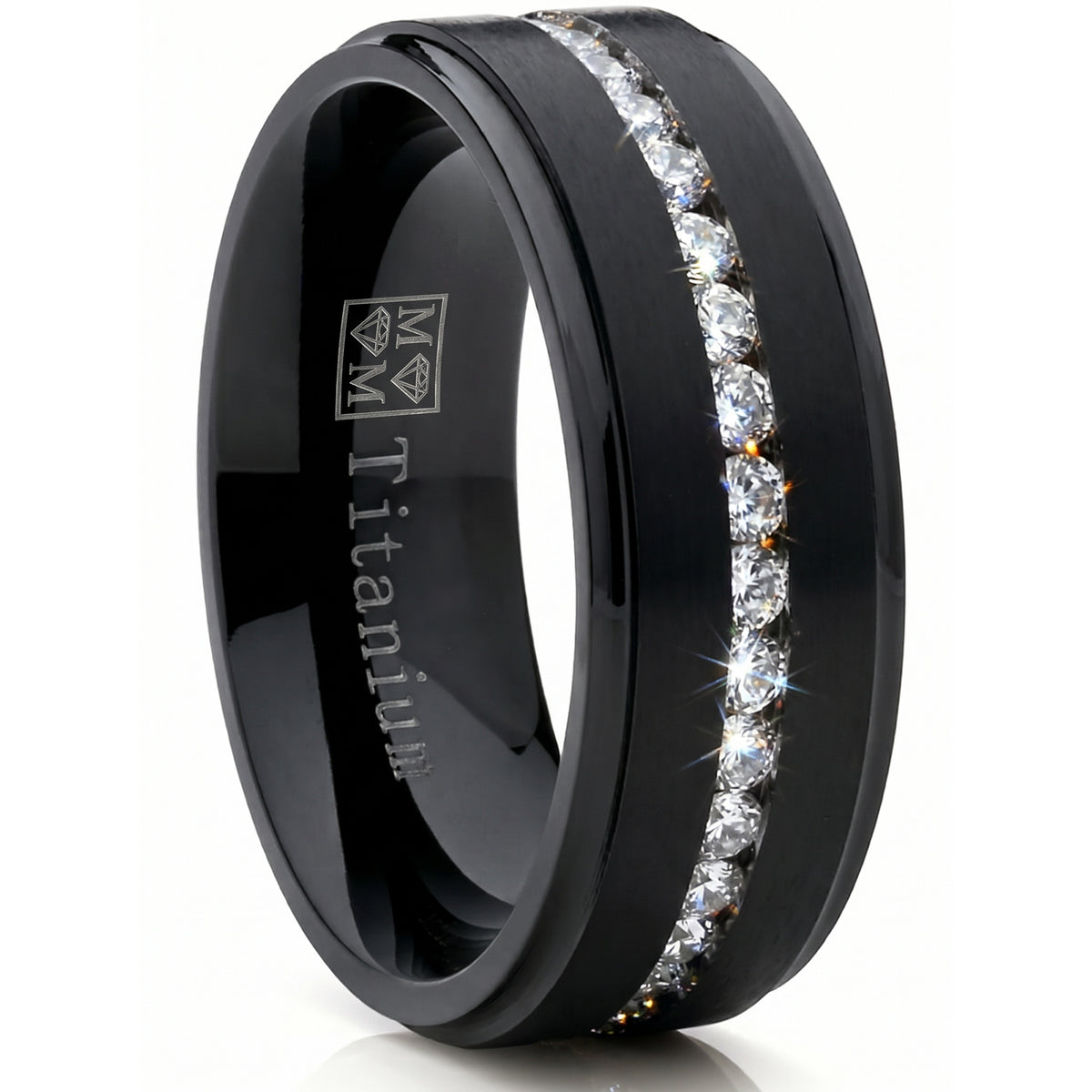 1.5ct. Black Titanium Men's Eternity Wedding Band Ring Cubic Zirconia CZ Comfort-Fit 8mm