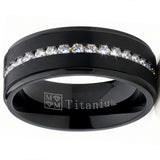 1.5ct. Black Titanium Men's Eternity Wedding Band Ring Cubic Zirconia CZ Comfort-Fit 8mm