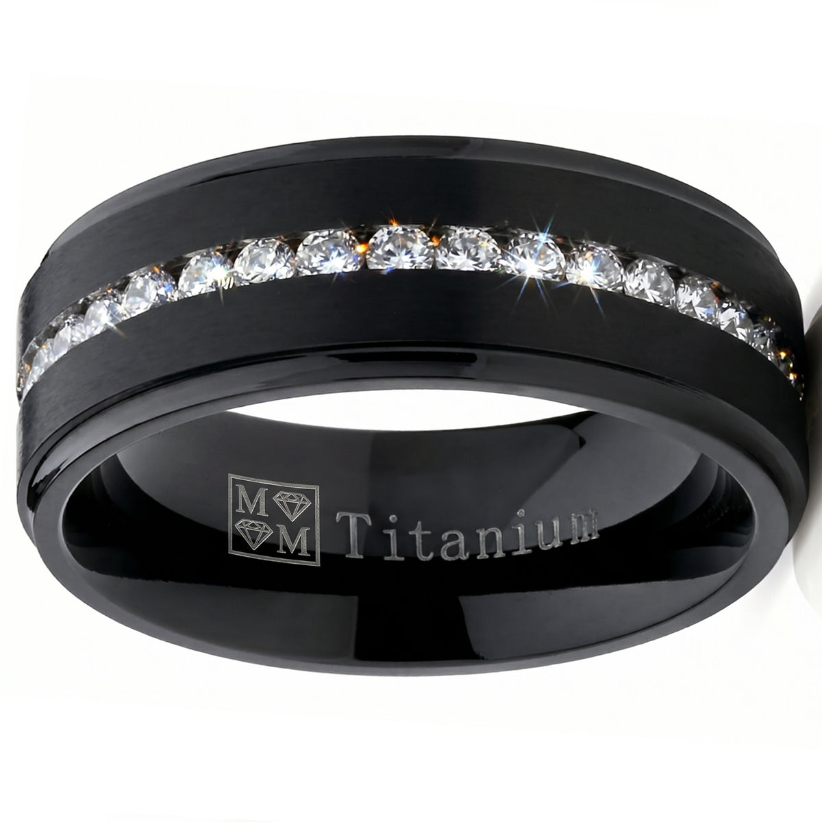 1.5ct. Black Titanium Men's Eternity Wedding Band Ring Cubic Zirconia CZ Comfort-Fit 8mm