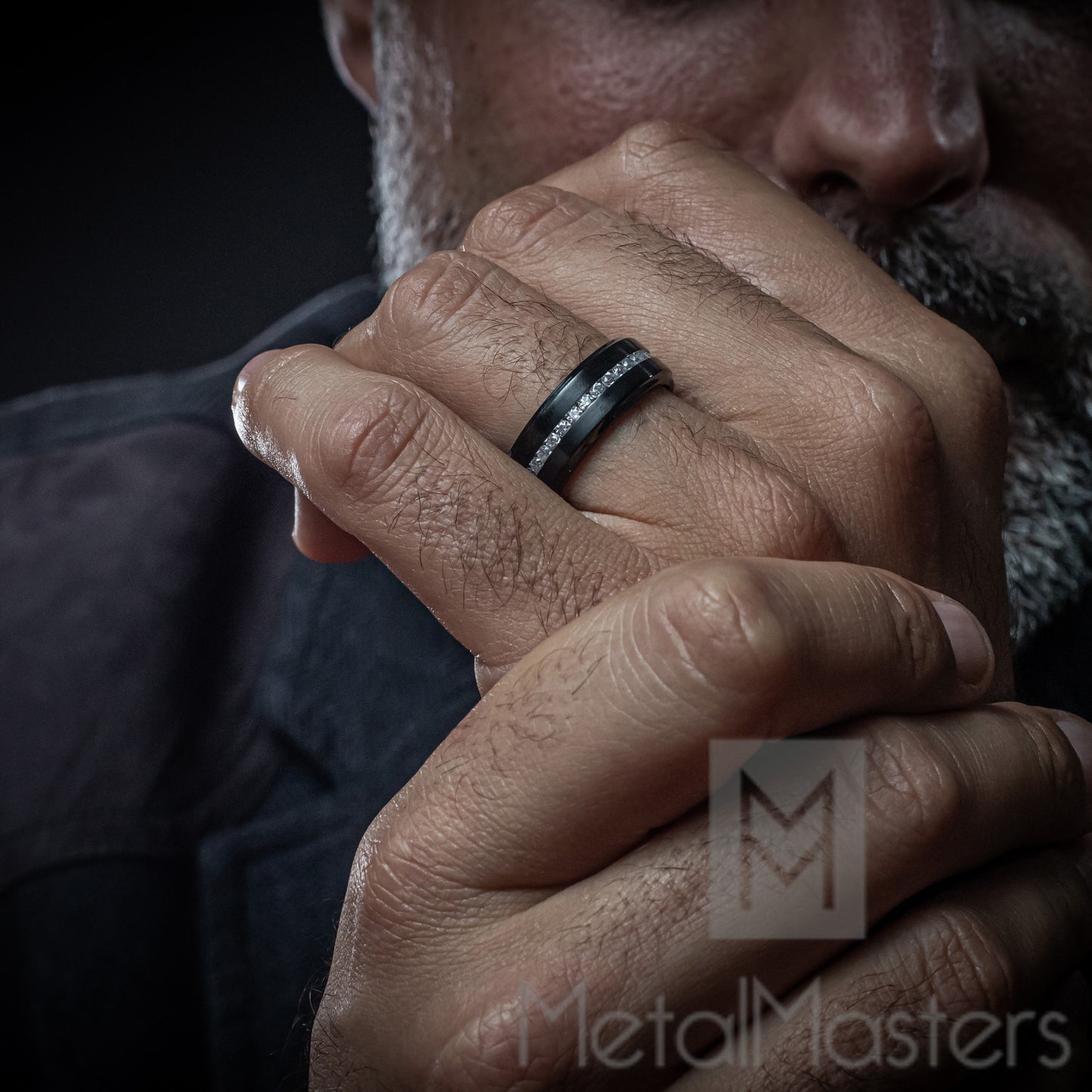 1.5 Ct. Black Titanium Men's Eternity Wedding Band Ring Cubic Zirconia CZ Comfort-Fit 8mm