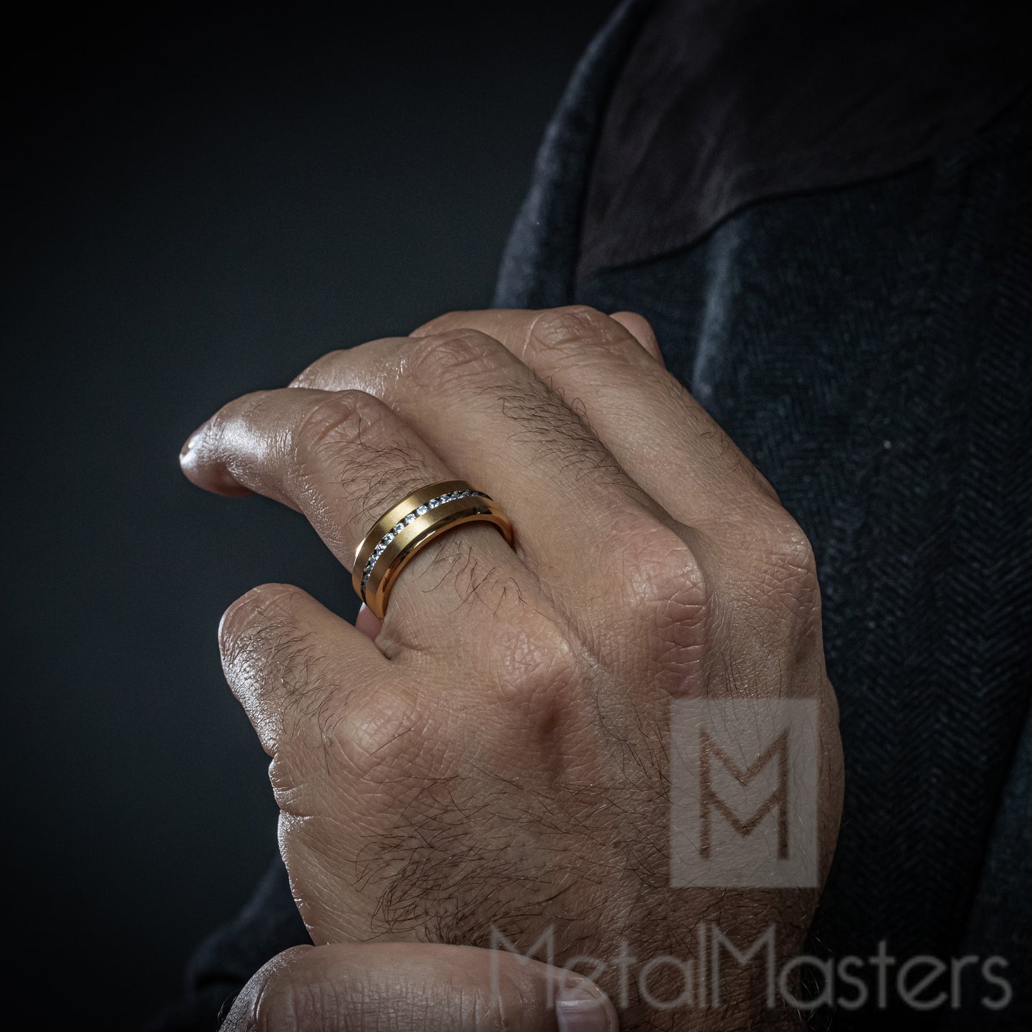 1.5 Ct. Titanium Men's Eternity Goldtone Wedding Band Ring Cubic Zirconia CZ 8MM