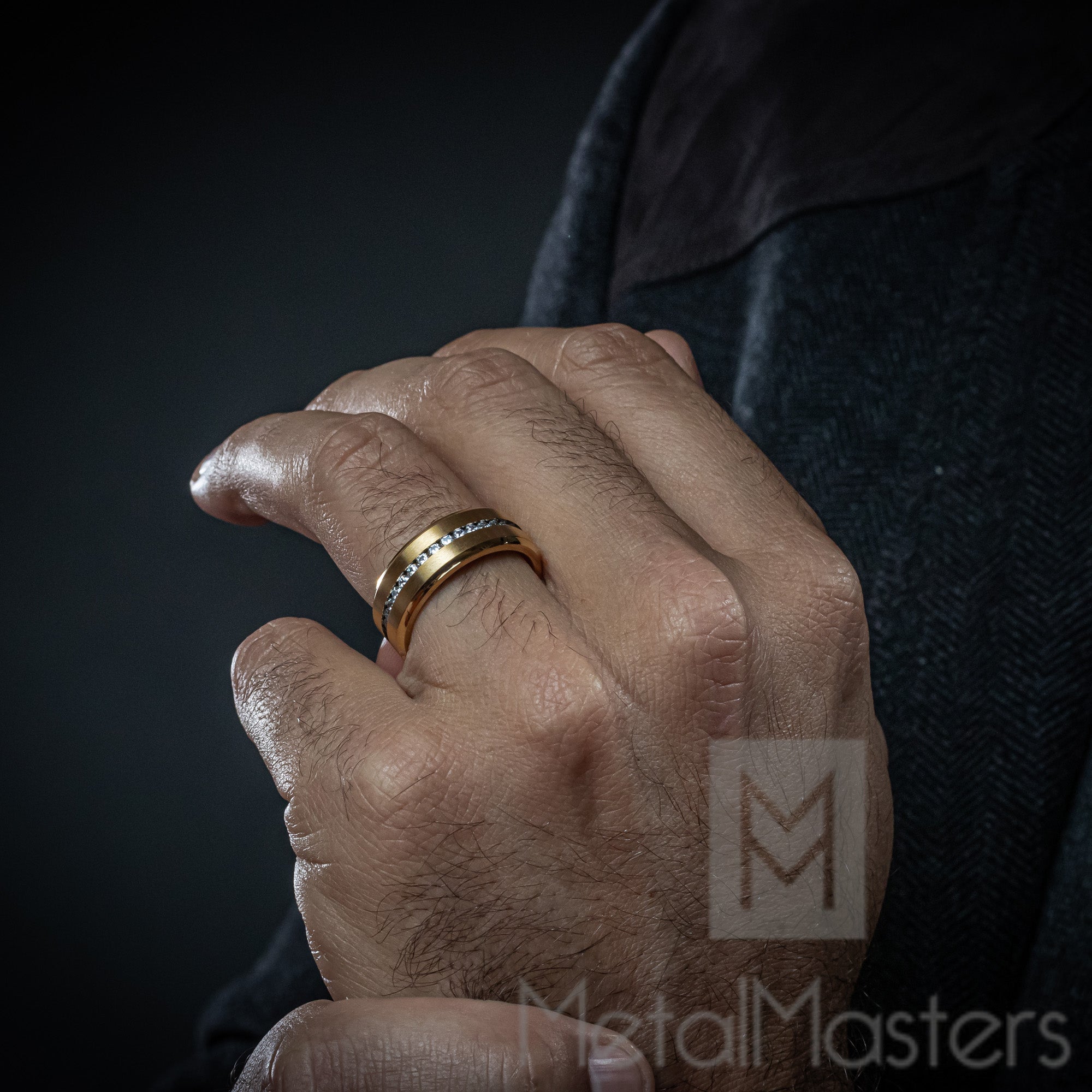1.5 Ct. Titanium Men's Eternity Goldtone Wedding Band Ring Cubic Zirconia CZ 8MM