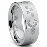 Men's Deer Hunting Titanium Ring Wedding Band High Polish Silver 8MM