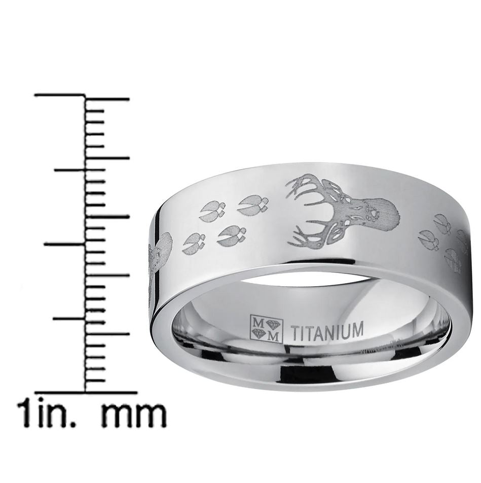 Men's Deer Hunting Titanium Ring Wedding Band High Polish Silver 8MM