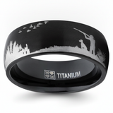 Men's Black Titanium Ring Wedding Band with Laser Etched Bird Duck Hunting Outdoor Ring, Comfort Fit 8mm