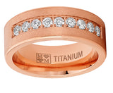 Men's Rose Goldtone Titanium Wedding Band Ring Cubic Zirconia 8mm