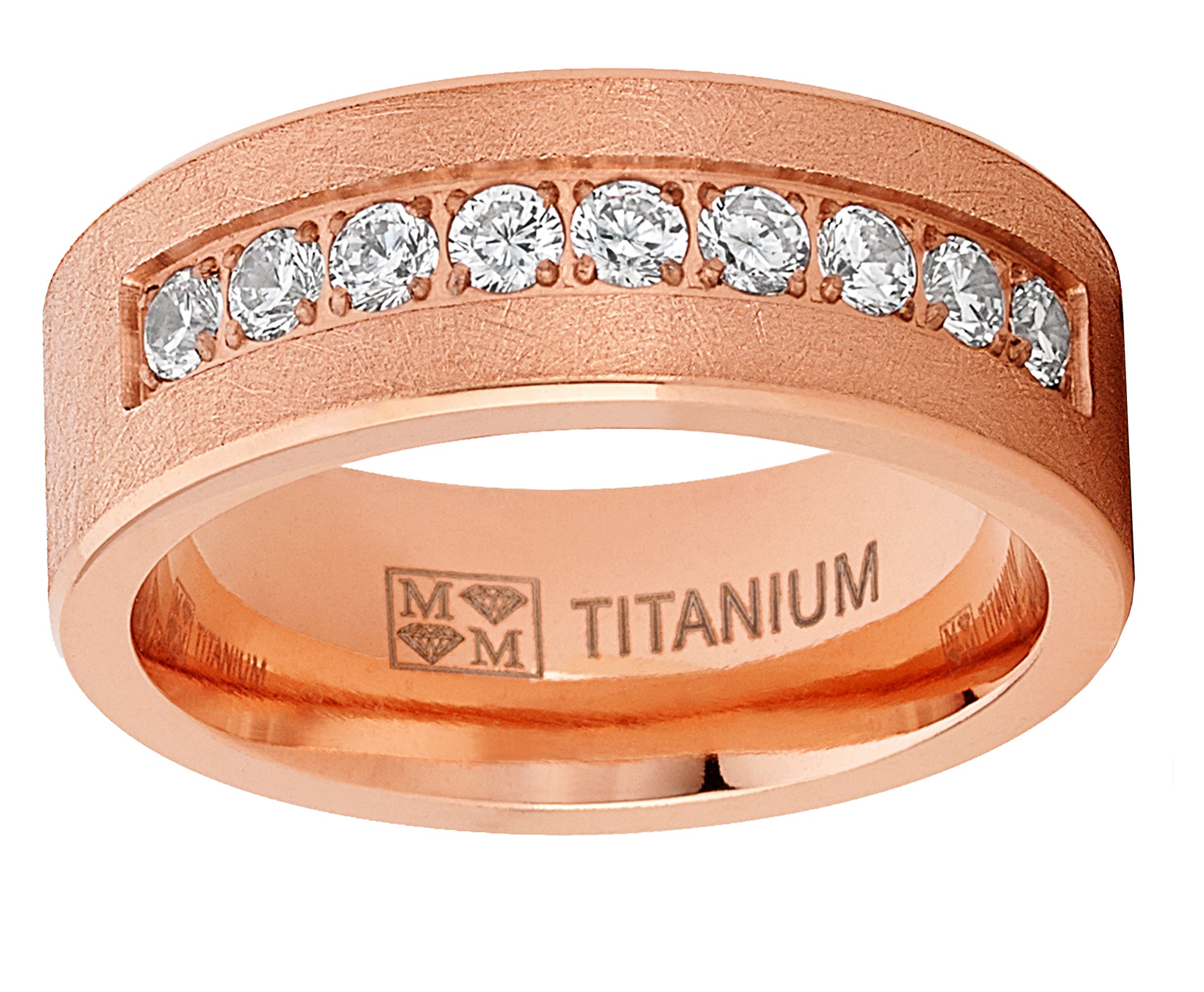 Men's Rose Goldtone Titanium Wedding Band Ring Cubic Zirconia 8mm