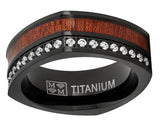 Men's Square Black Titanium Wedding Band Ring Cubic Zirconia Wood Inlay 8mm