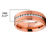 7MM Men's Eternity Titanium Ring Rosegold-tone Wedding Band Cubic Zirconia CZ