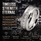 Mens 1.5 Ct Moissanite Wedding Band Engagement Ring 18K White Gold Plated VVS D-Color Princess-Cut 8MM