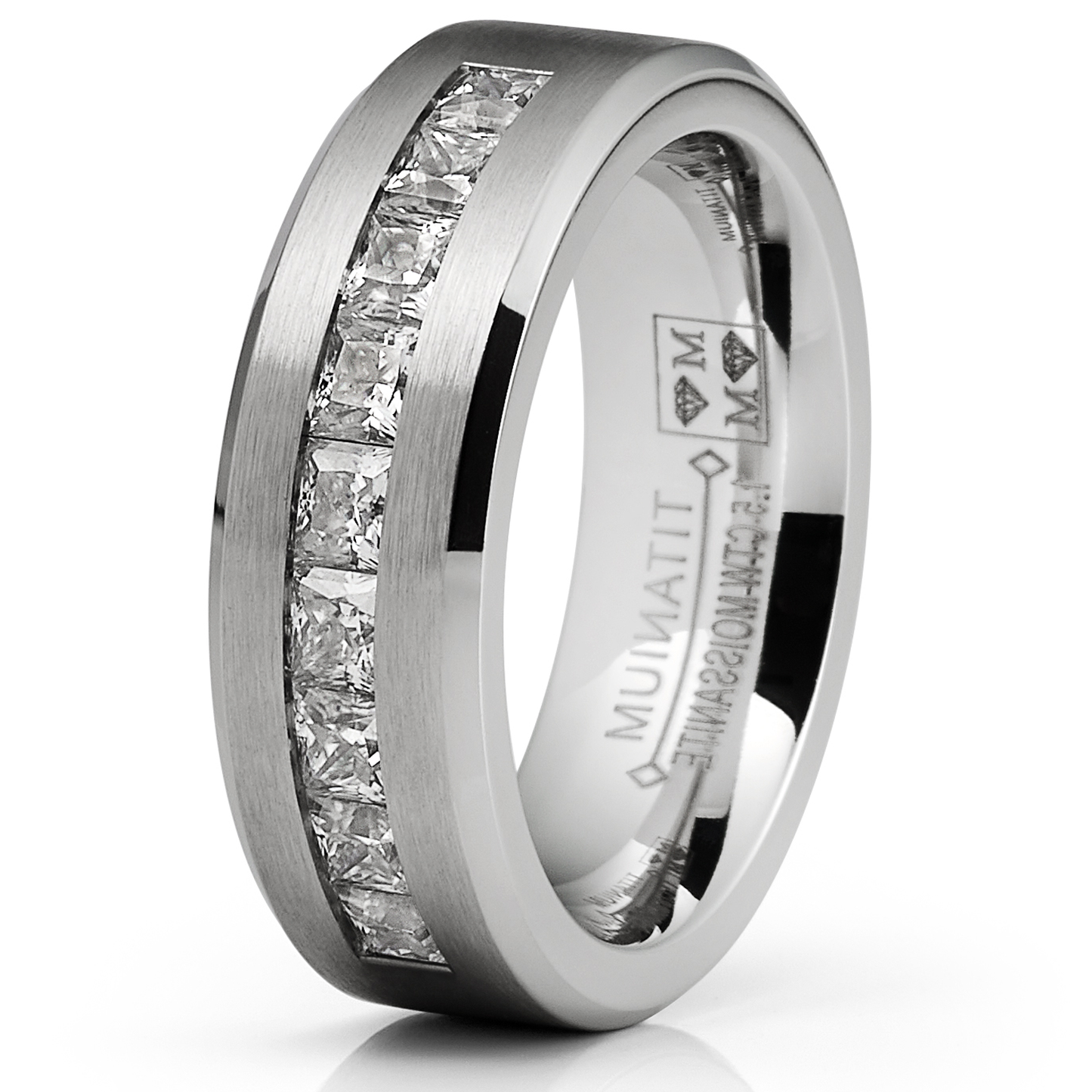 Mens 1.5 Carats Moissanite Wedding Band Engagement Ring 9 large Princess-Cut 8MM