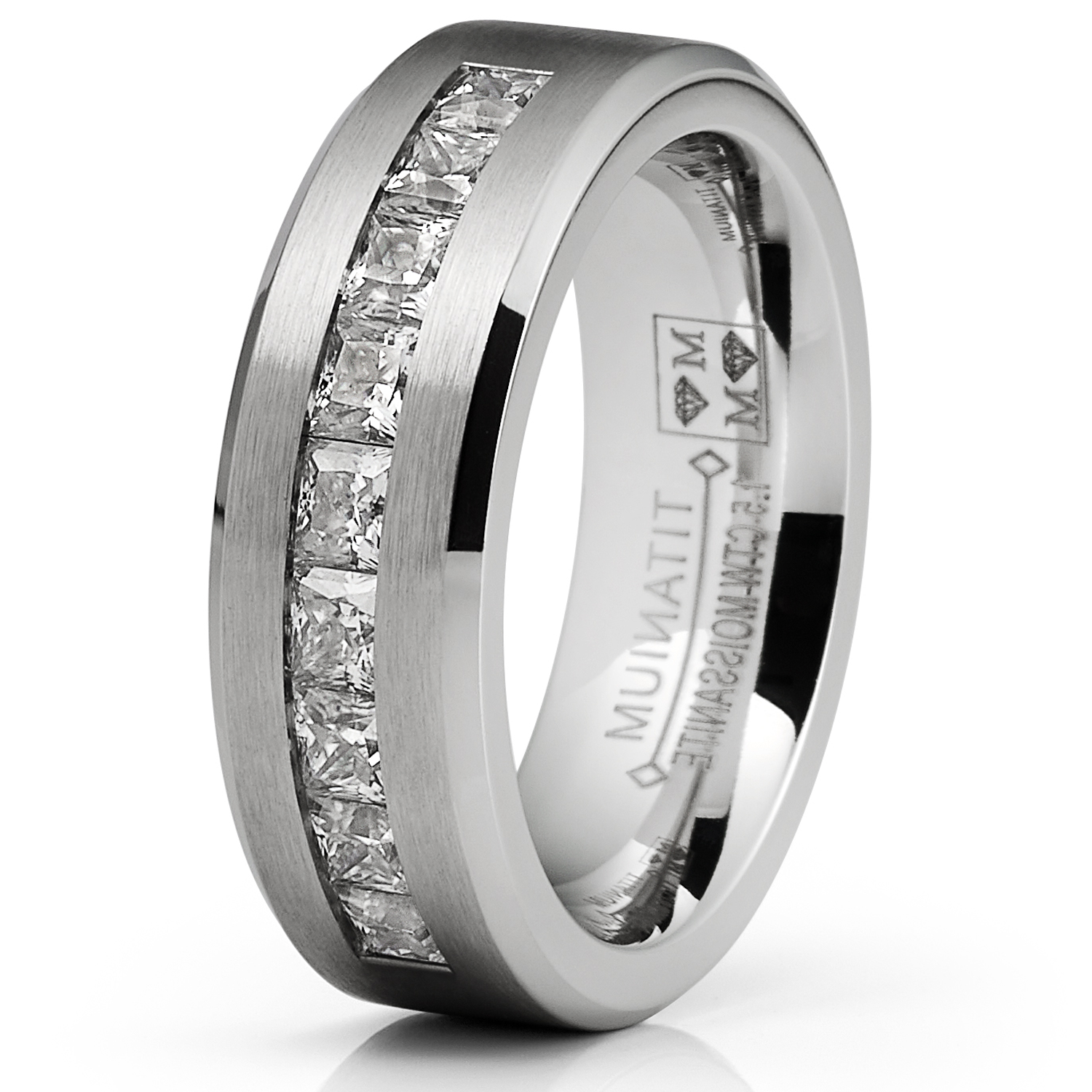 Mens 1.5 Carats Moissanite Wedding Band Engagement Ring 9 large Princess-Cut 8MM