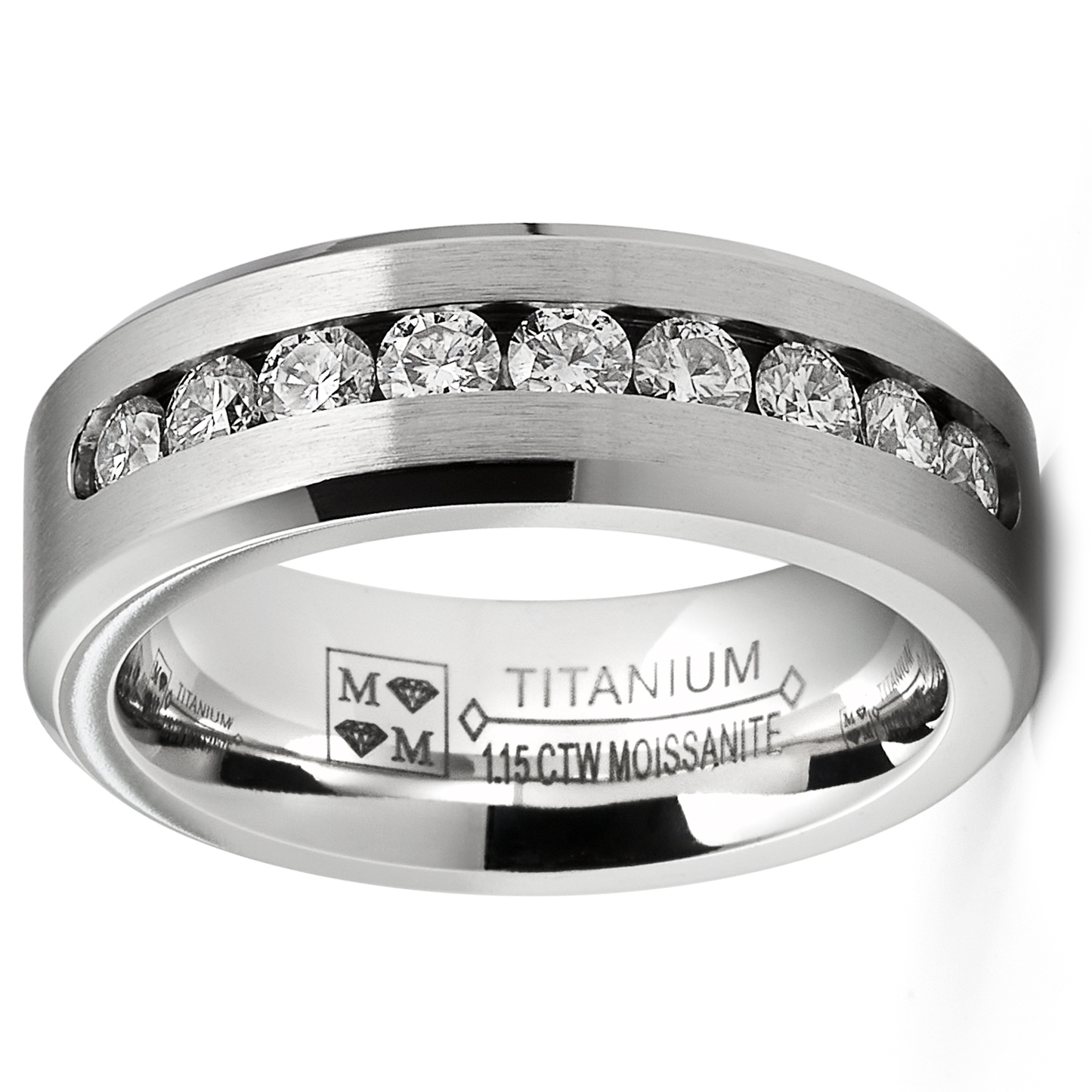 1.15 Carats Moissanite Mens Ring Wedding Band 9 Large Channel-Set 8MM