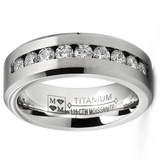 1.15 Carats Moissanite Mens Ring Wedding Band 9 Large Channel-Set 8MM