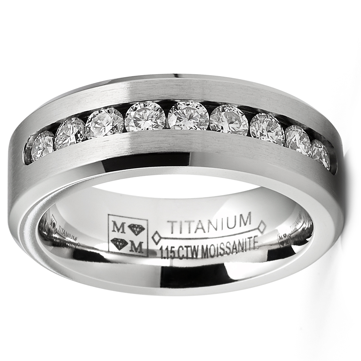 1.15 Carats Moissanite Mens Ring Wedding Band 9 Large Channel-Set 8MM