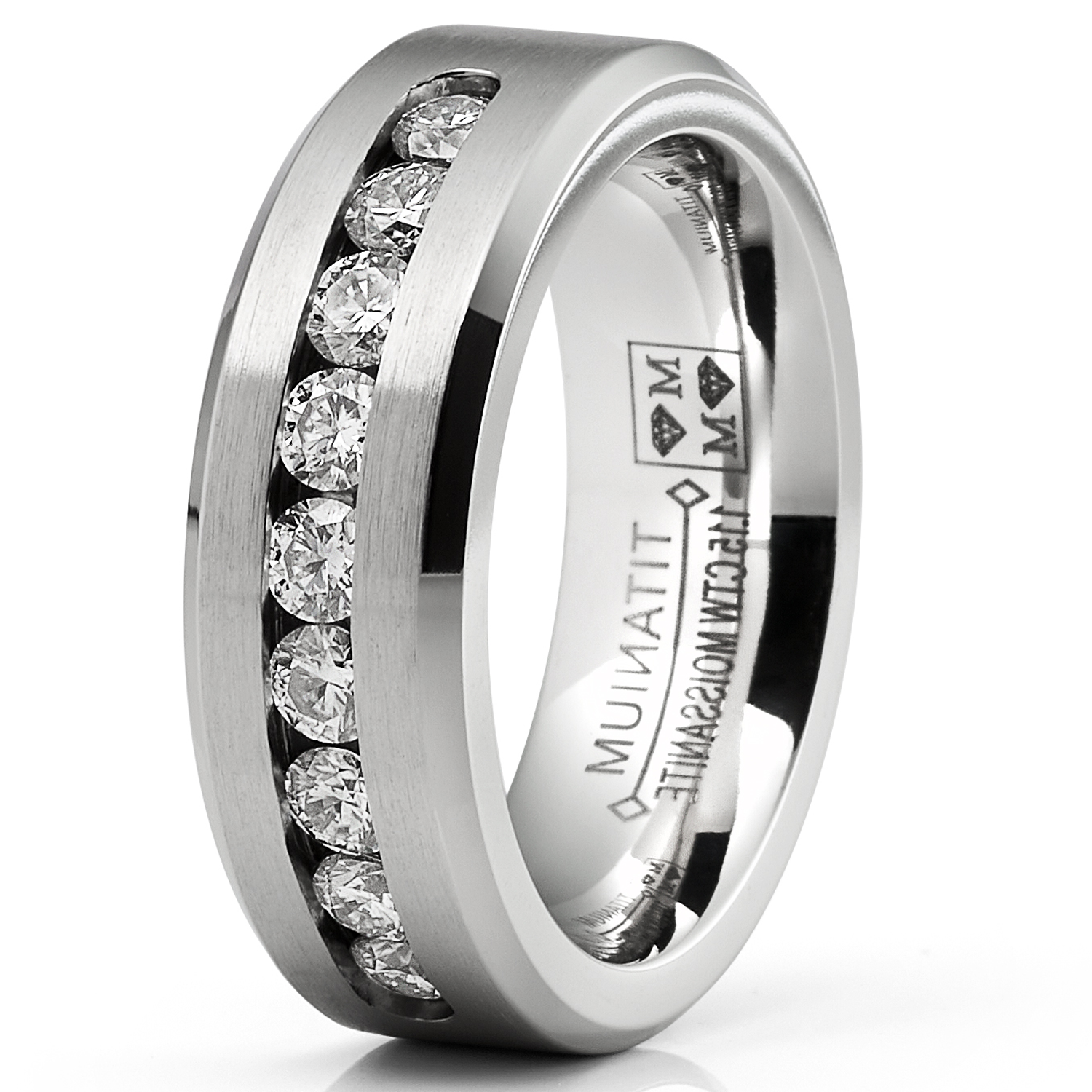1.15 Carats Moissanite Mens Ring Wedding Band 9 Large Channel-Set 8MM