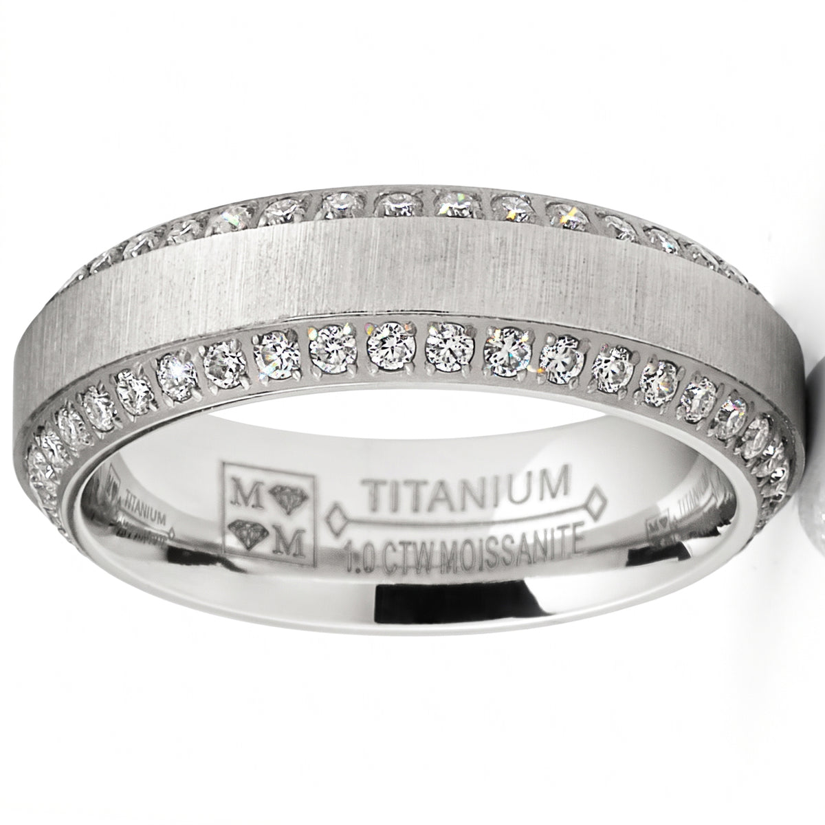 1 Carat Moissanite Mens Wedding Band 18K White Gold Plated Eternity Engagement Ring VVS D-Color