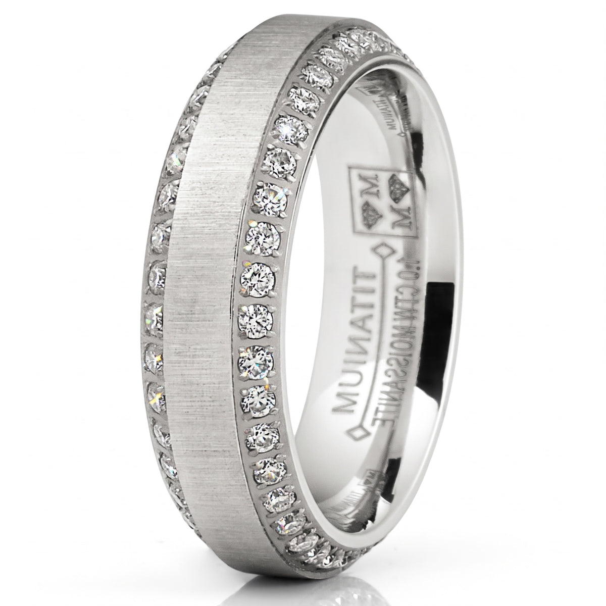 1 Carat Moissanite Mens Wedding Band 18K White Gold Plated Eternity Engagement Ring VVS D-Color