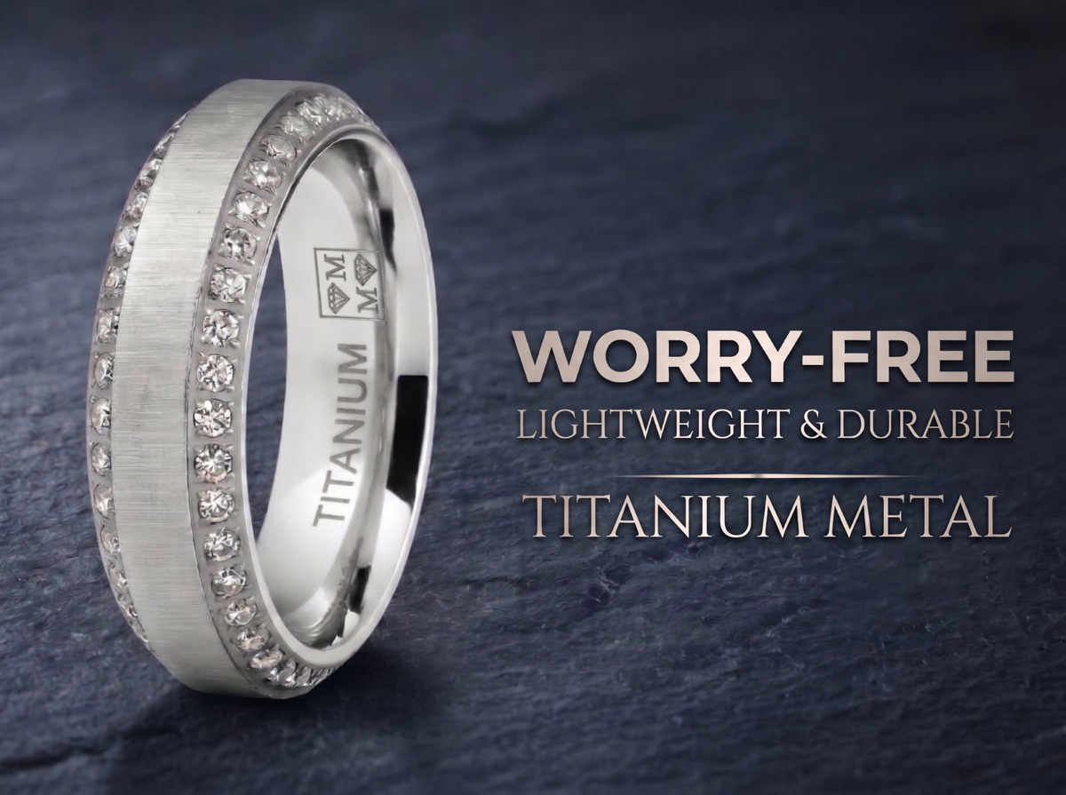 1 Carat Moissanite Mens Wedding Band 18K White Gold Plated Eternity Engagement Ring VVS D-Color