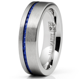 Eternity Wedding Band Engagement Ring 6MM Blue Spinel Channel-Set Princess-Cut